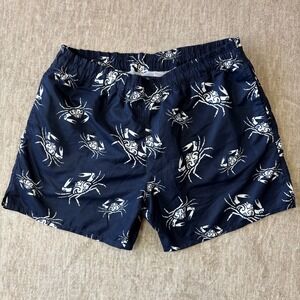 Zegna Sport Swim Trunks Men XL Navy Crab Print Lined Shorts Beach Summer Coastal